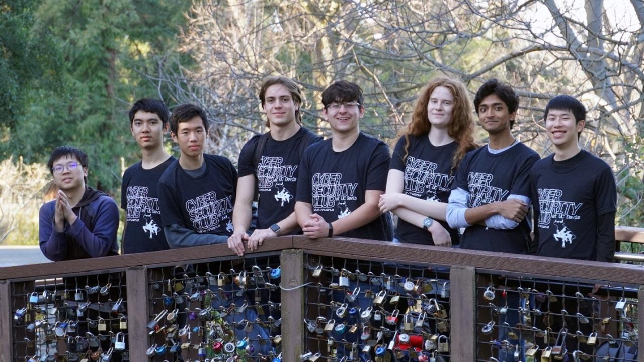 Eight Cyber Security Club at UC Davis members outdoors
