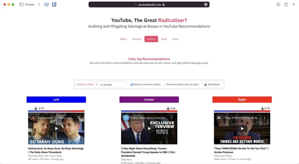 uc davis computer science youtube recommendation algorithm polarization site
