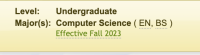 Picture of OASIS page displaying the following information - Class Level: Undergraduate; Major: Computer Science (EN, BS)